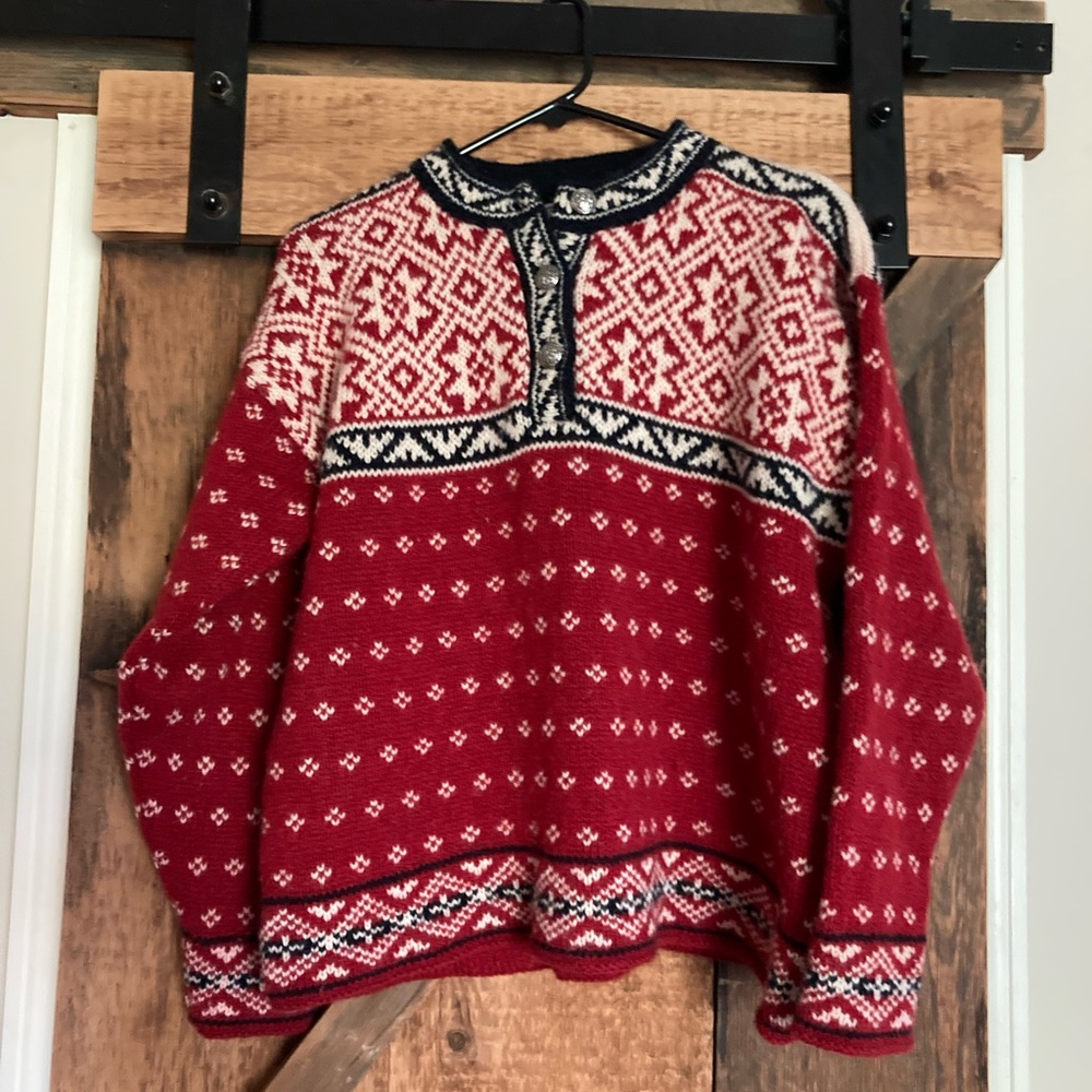 Vintage LLBean red Nortic Icelandic fair isle wool sweater